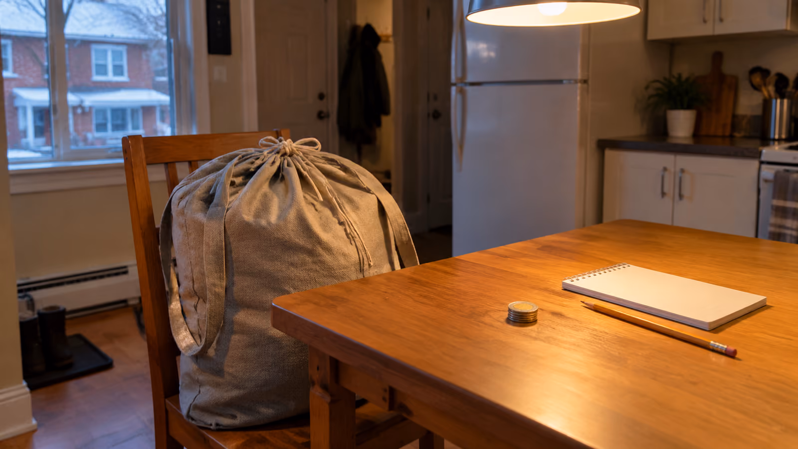 A calculator resting on a budget worksheet with a pen while working out laundry pickup cost