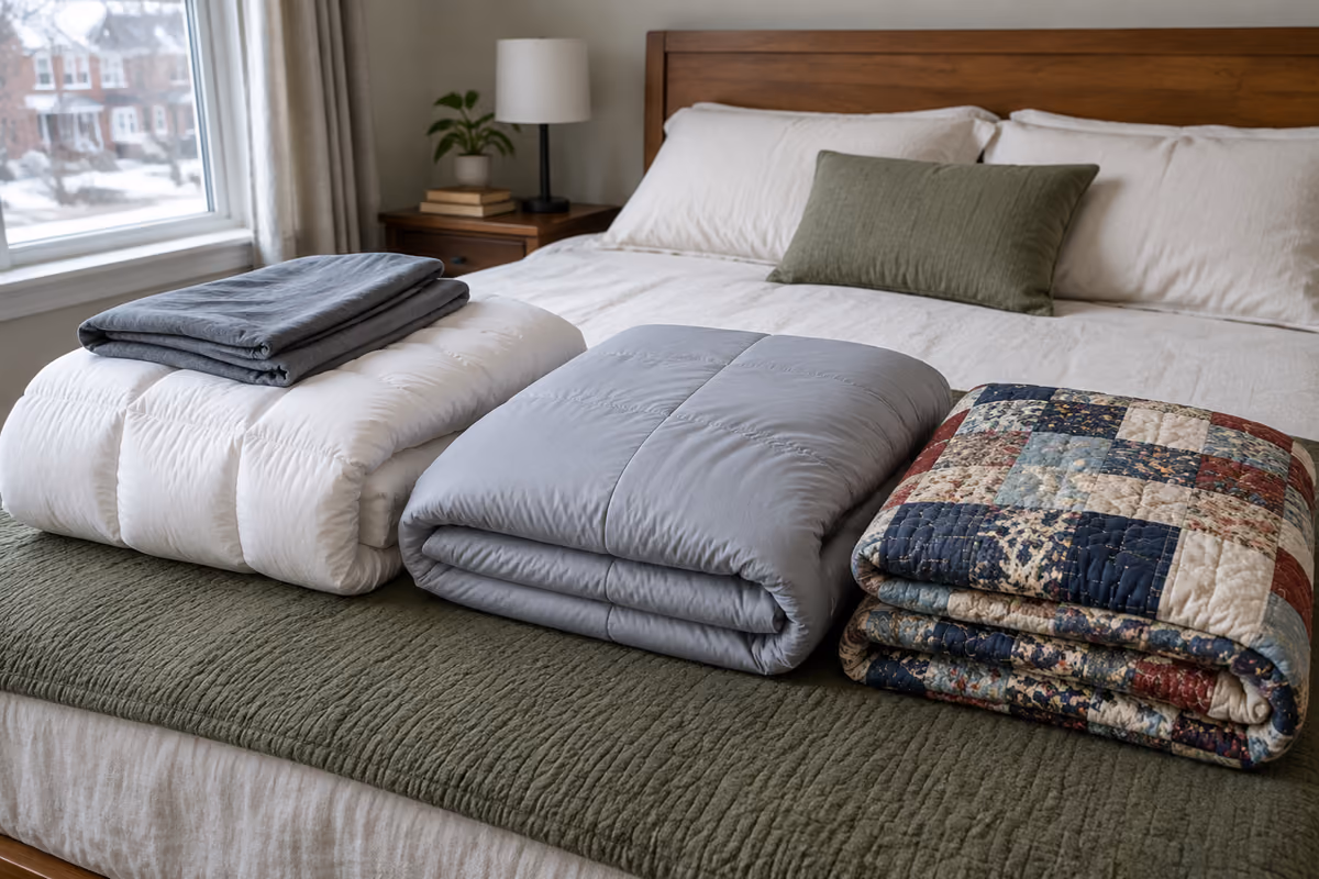 Close-up of cozy white pillows and bedding in a modern bedroom