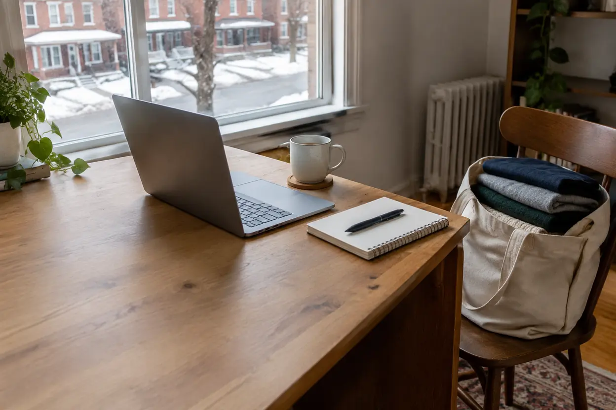 Desk setup for written email-first laundry support