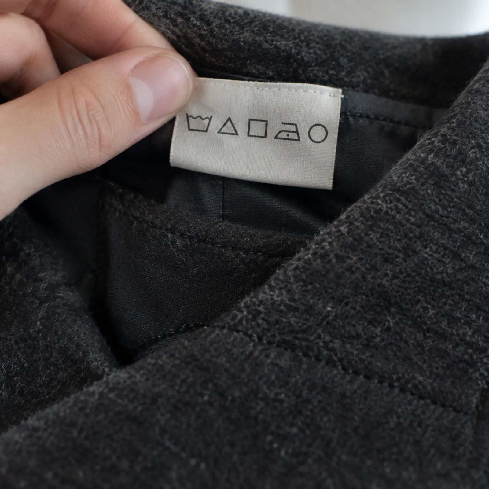 Close-up of a garment care label.